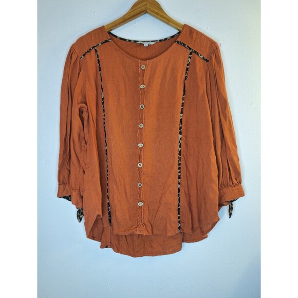 JOHN MARK Popover Top Women's Sz L Animal Trim Coastal Boho Lagenlook Mature - Picture 3 of 14